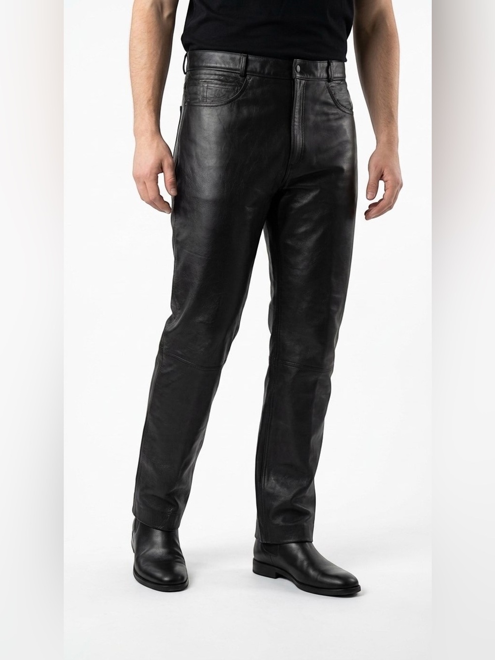 SCREAMING EAGLE BLACK LEATHER PANTS QUILTED POCKET DETAIL MEN'S LARGE